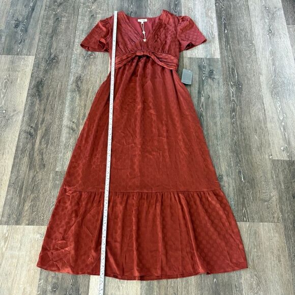 NWT Max Studio Women's Jacquard Shine Dot Cinched Waist Midi Dress Russet Small - Picture 15 of 16